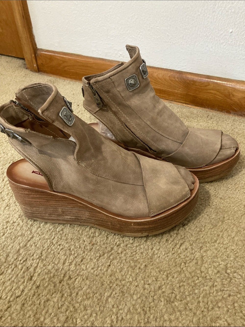 A.S.98 Taupe Wedge Ankle Bootie Sandals Size 8